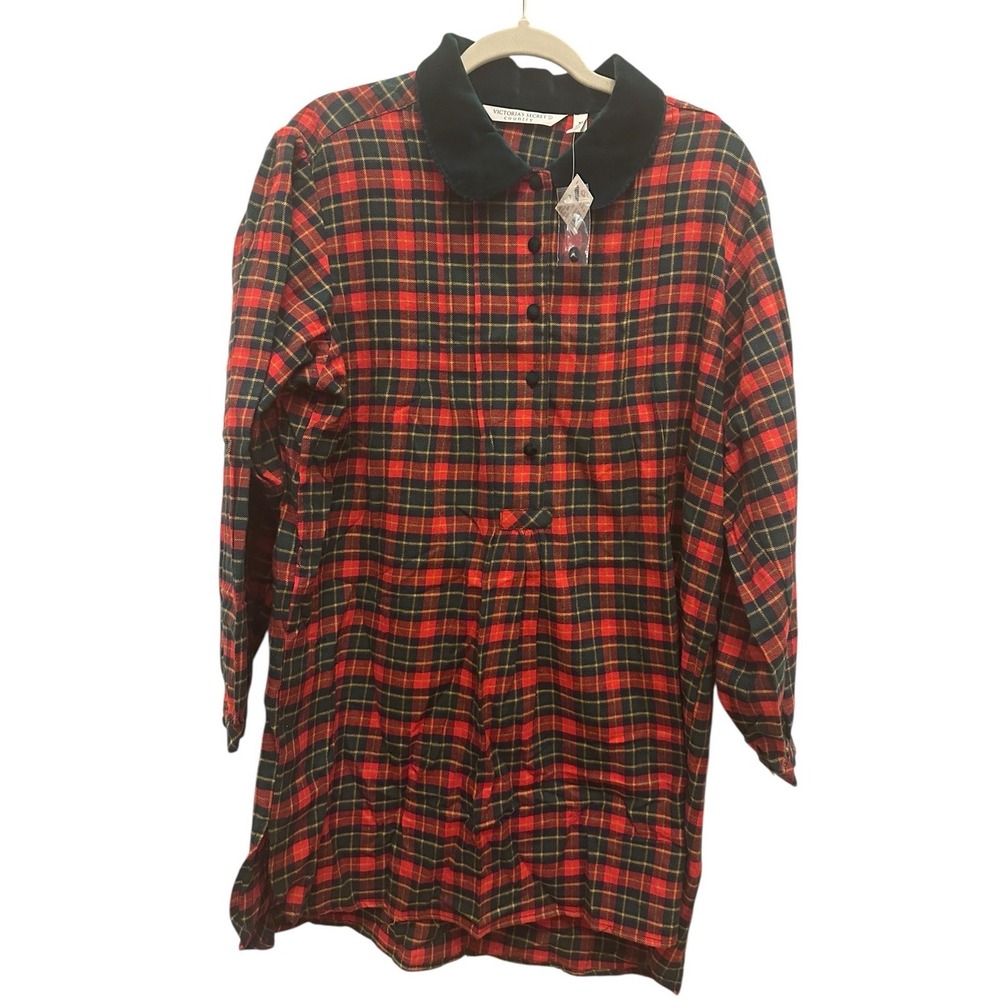 Victorias Secret VTG Country Nightgown Plaid Cotton Velvet Christmas Sz M NEW